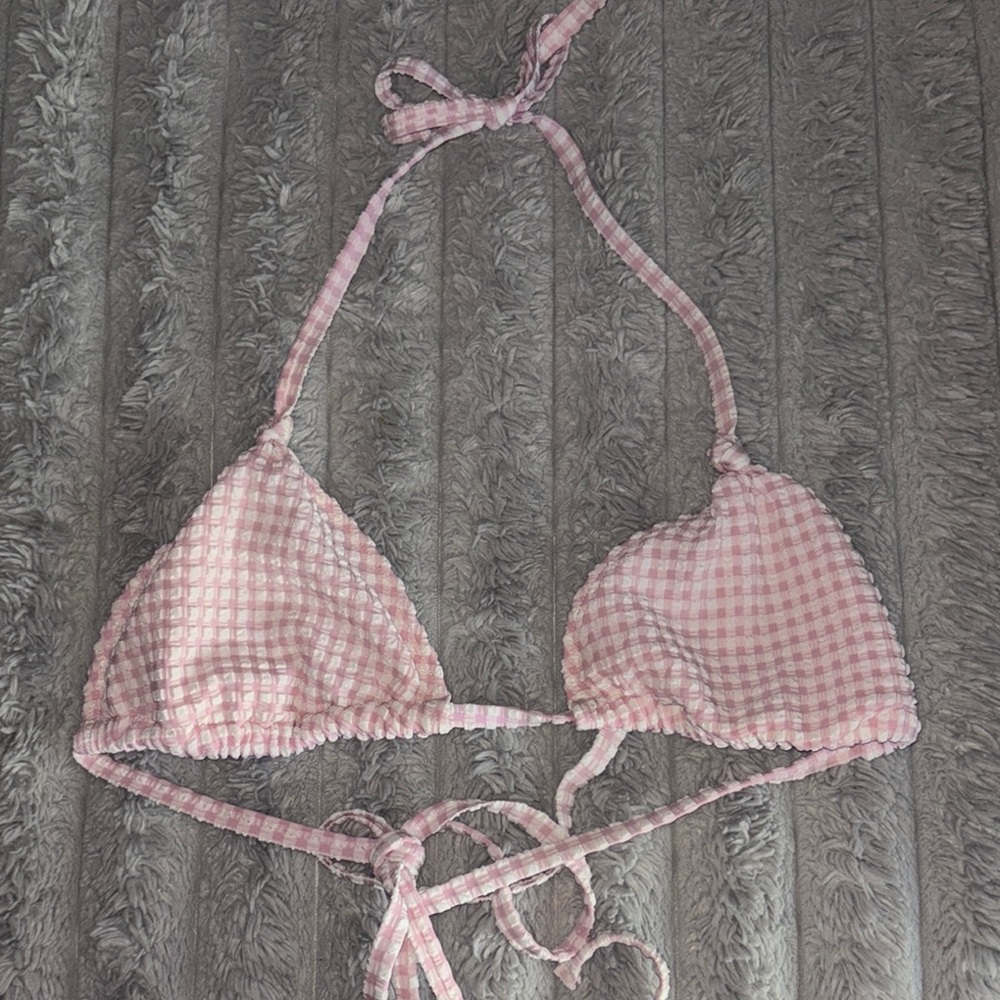 Abercrombie and Fitch Pink Gingham Triangle Bikini Top Size L